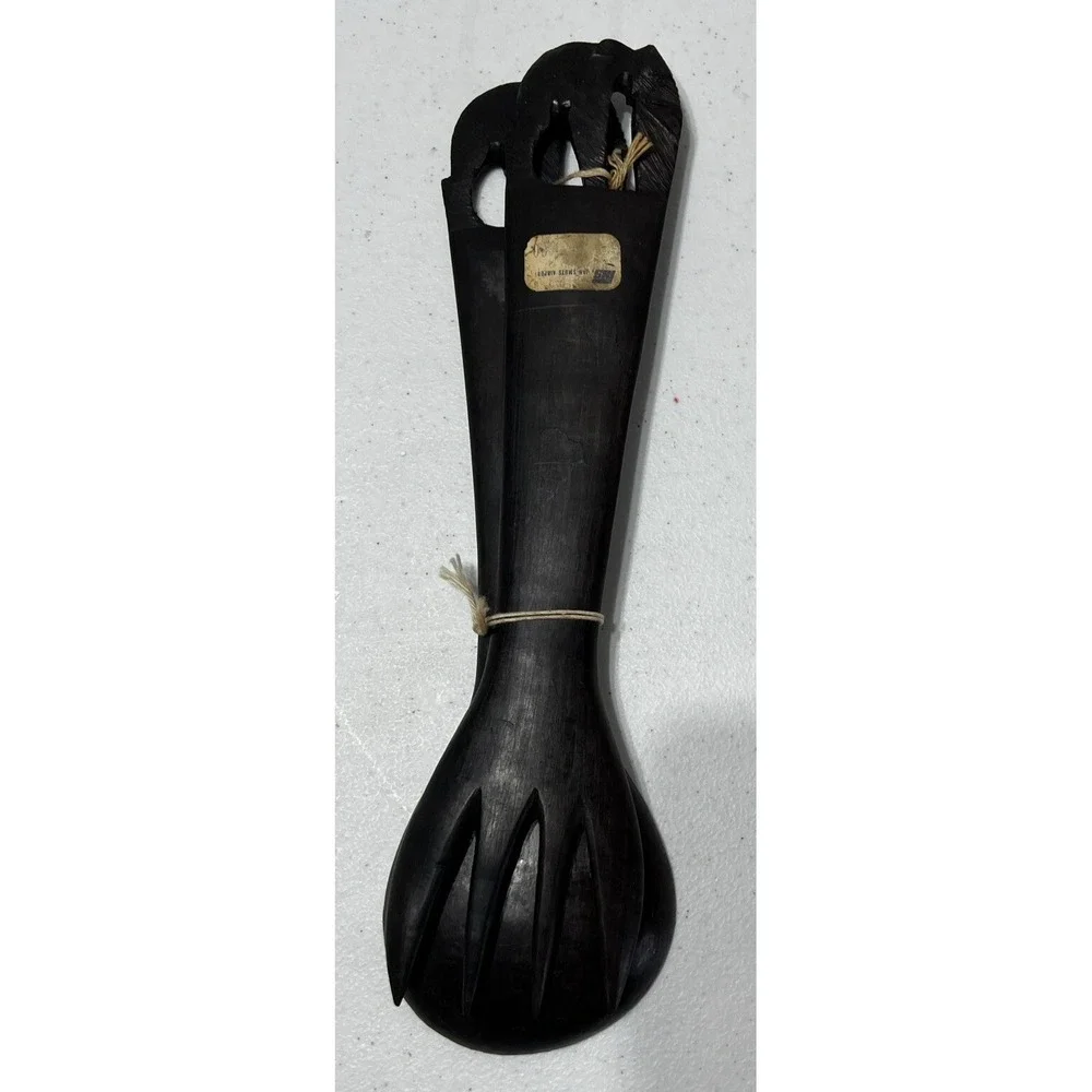 Hand Carved Wooden Elephant Serving Salad Spoon & Fork 12